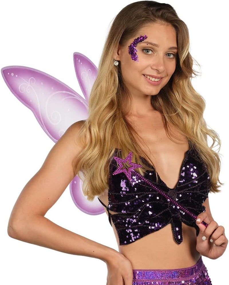Funcredible Purple Costume Wings, Star Wand & Glitter – Adult Festival & Halloween Cosplay Accessory Set - Image 4